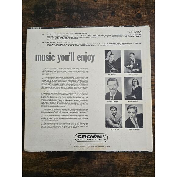 Music You'll Enjoy Crown V Christ Centered Recordings LP CV-1000 - Picture 2 of 7